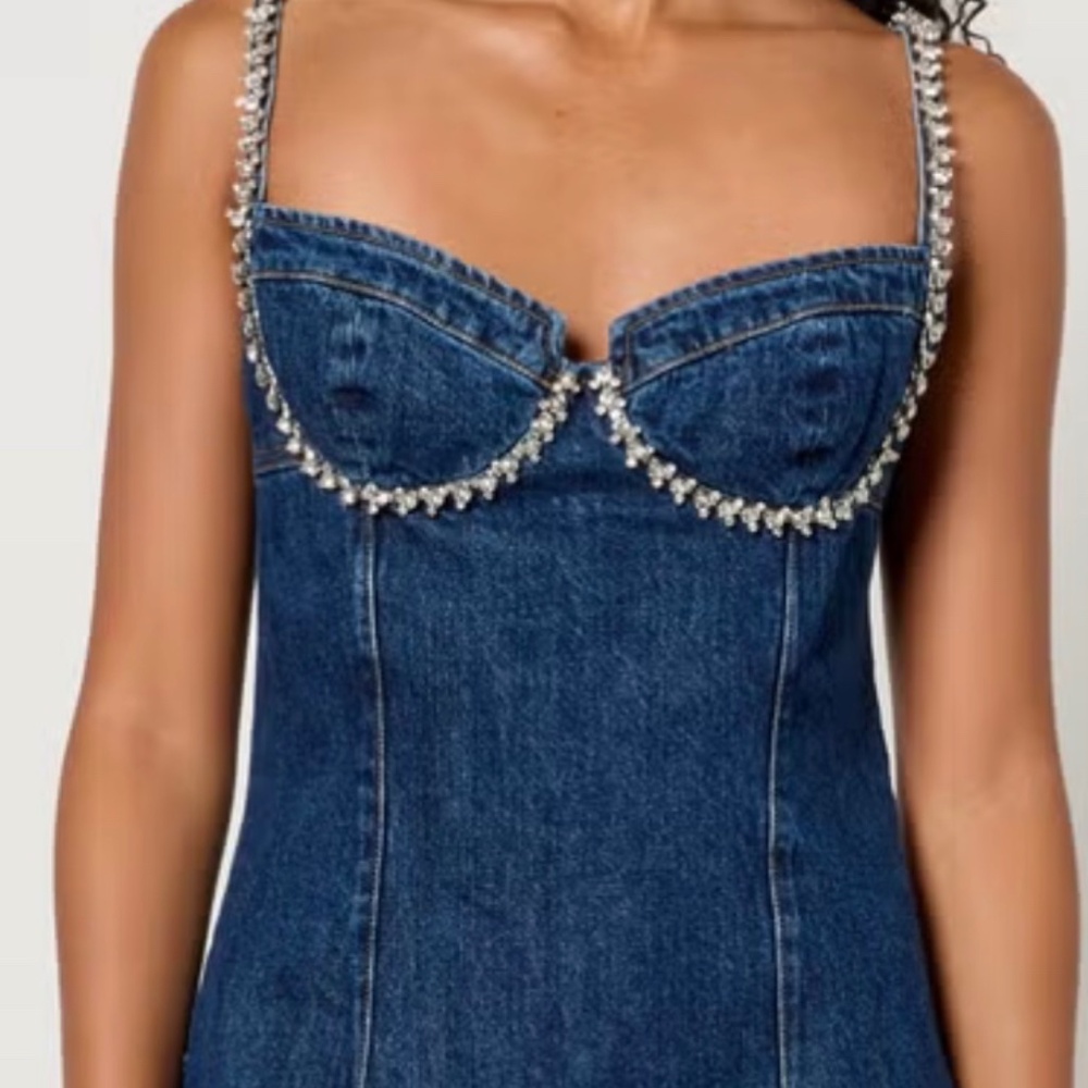 Self Portrait  Diamante Denim Mini Dress UK Size 8 NEW with Tags